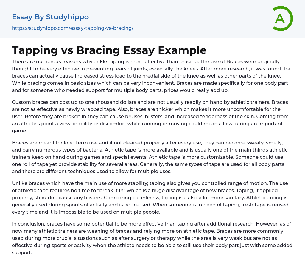 Tapping vs Bracing Essay Example