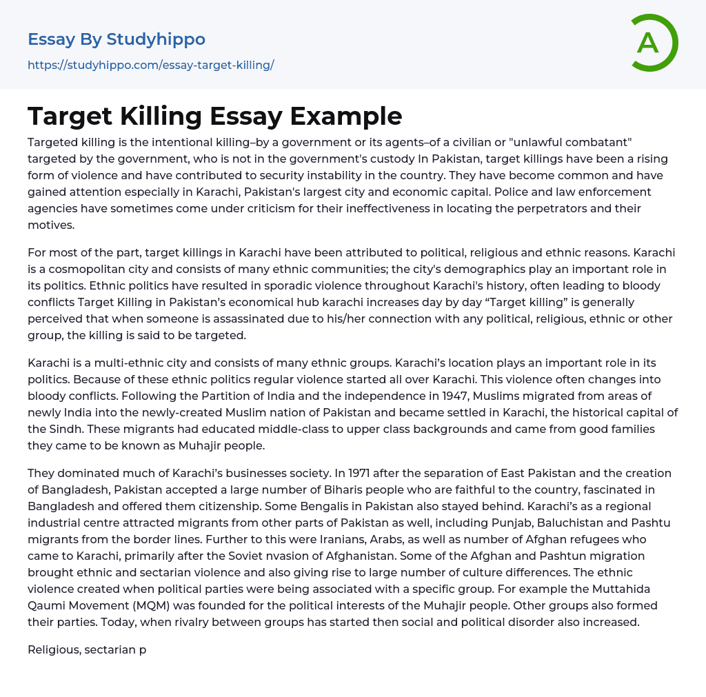 Target Killing Essay Example