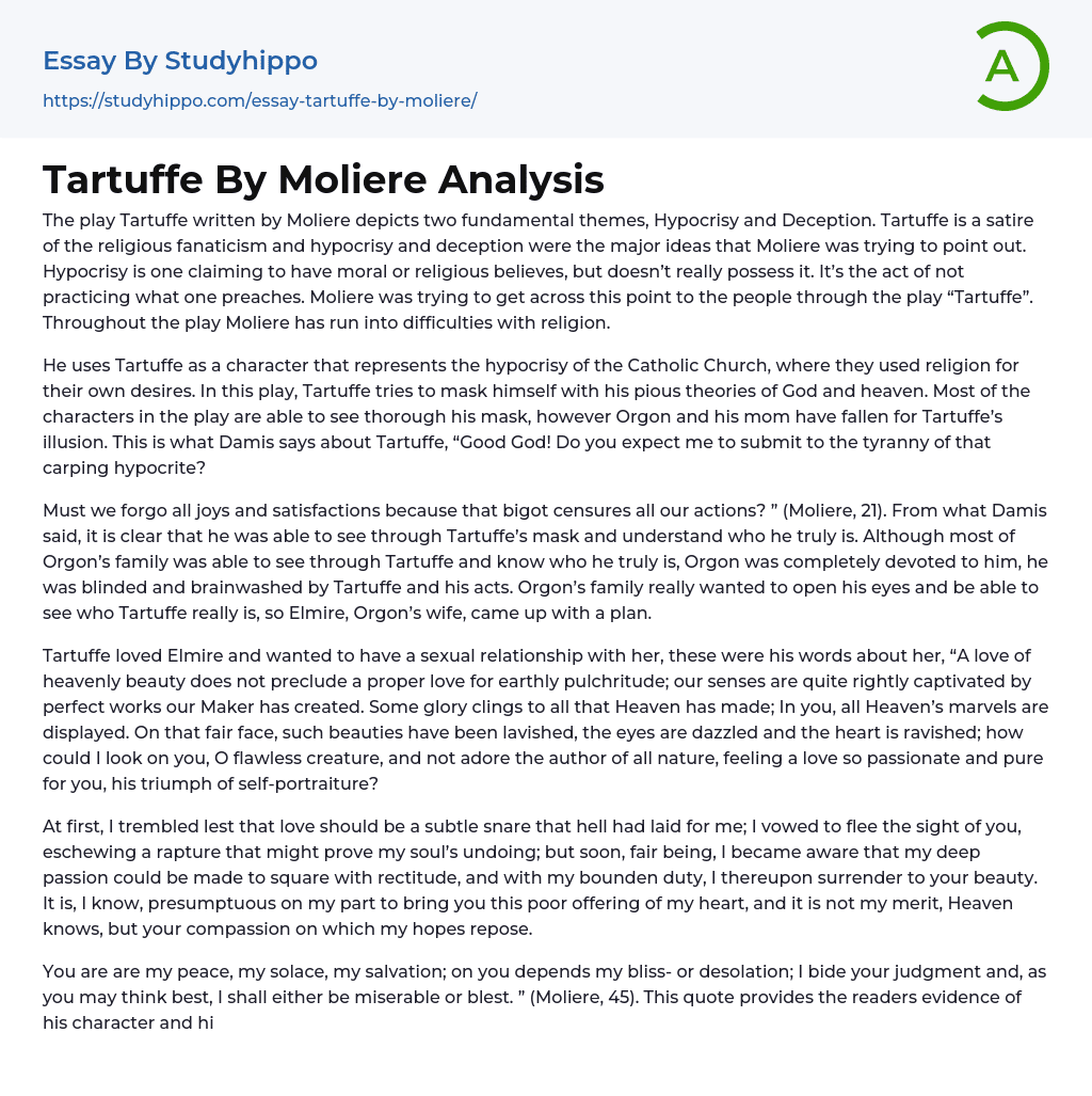 Tartuffe By Moliere Analysis Essay Example