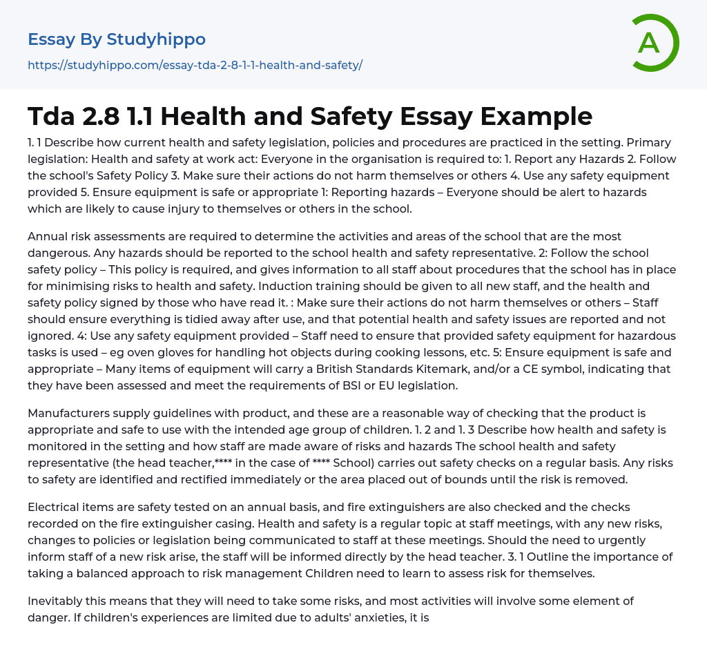 Health and Safety Essay Example