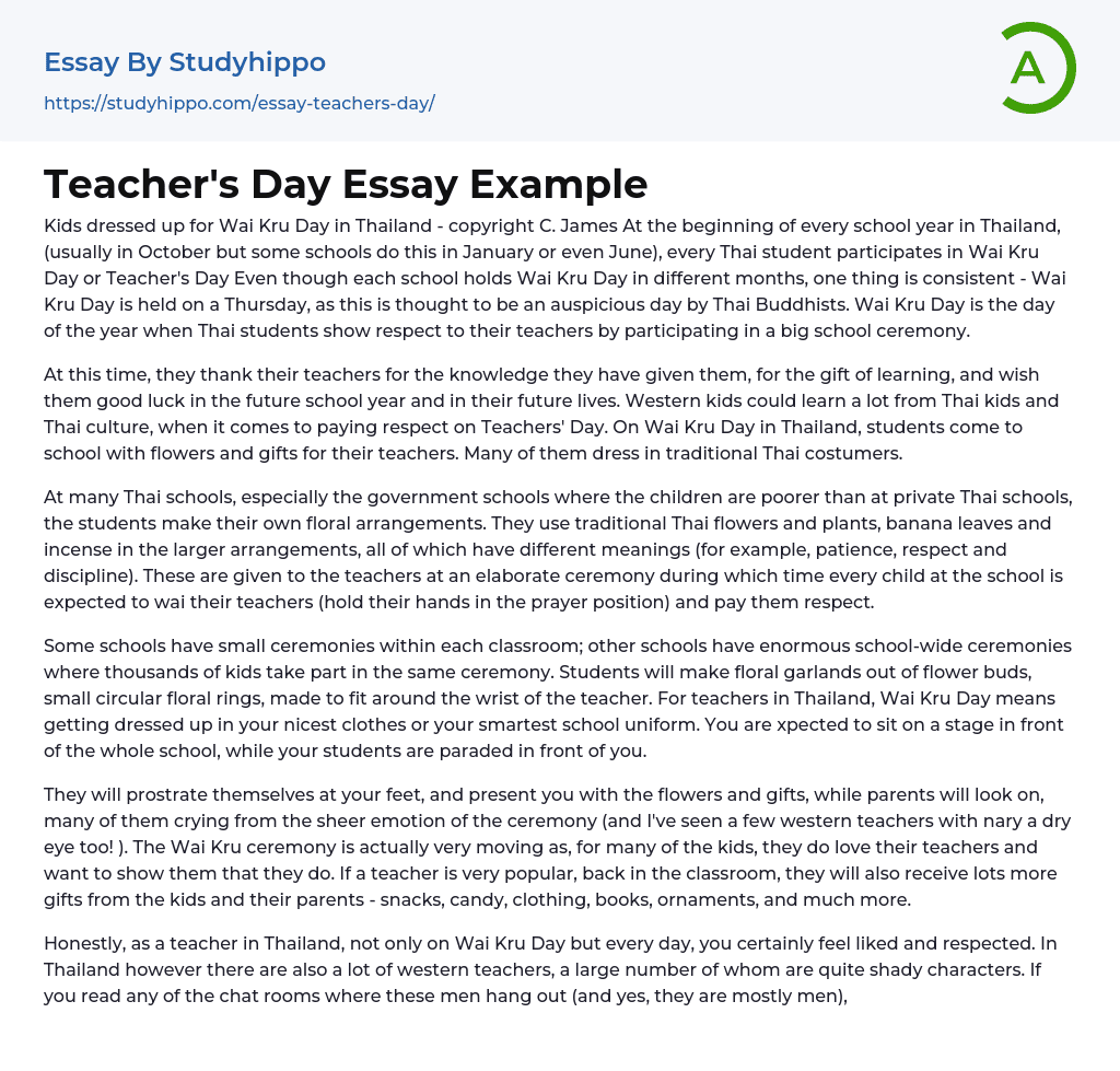 Teacher’s Day Essay Example