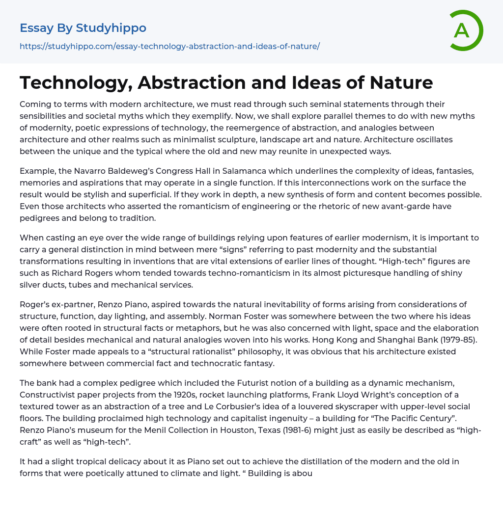 Technology, Abstraction and Ideas of Nature Essay Example