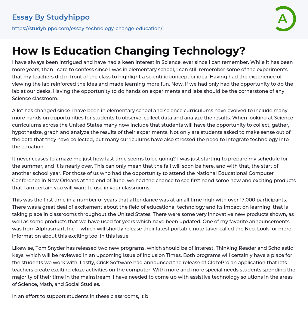 How Is Education Changing Technology? Essay Example