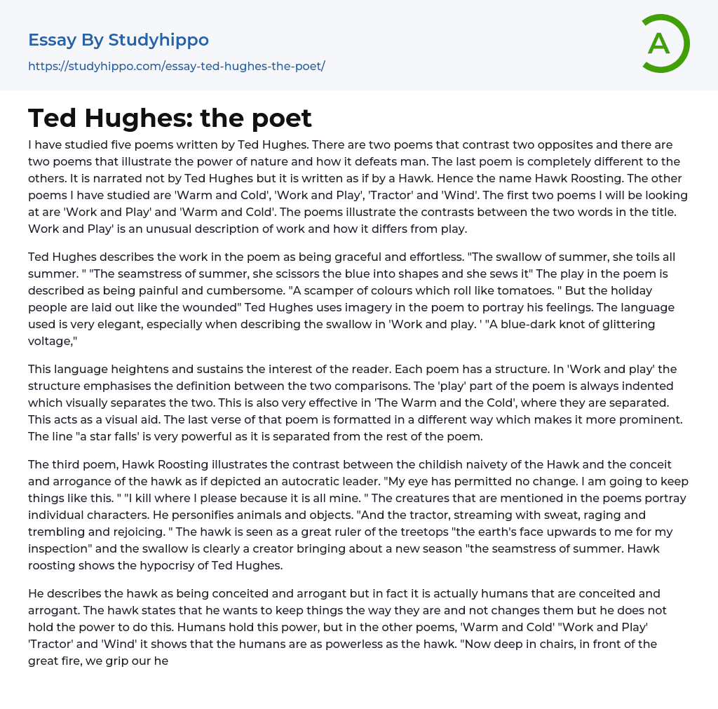 Ted Hughes: the poet Essay Example