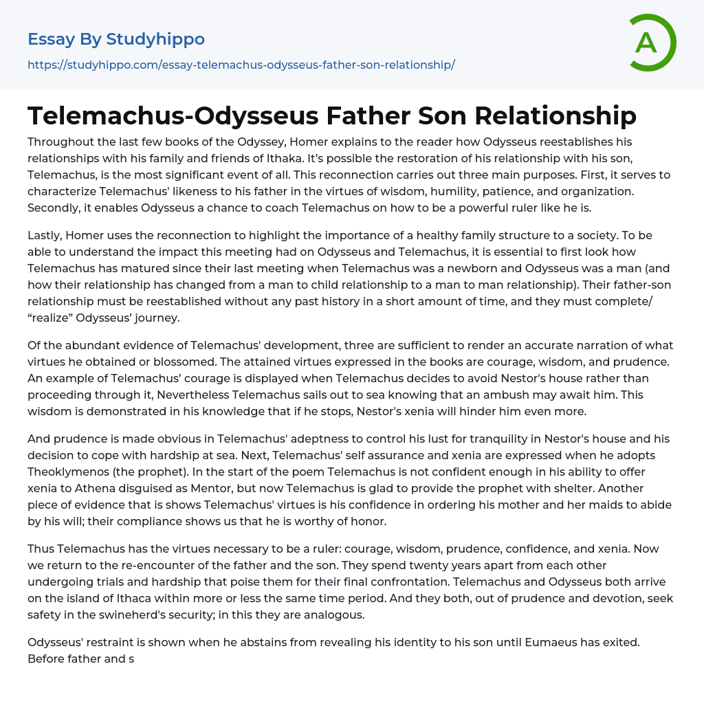 Telemachus-Odysseus Father Son Relationship Essay Example