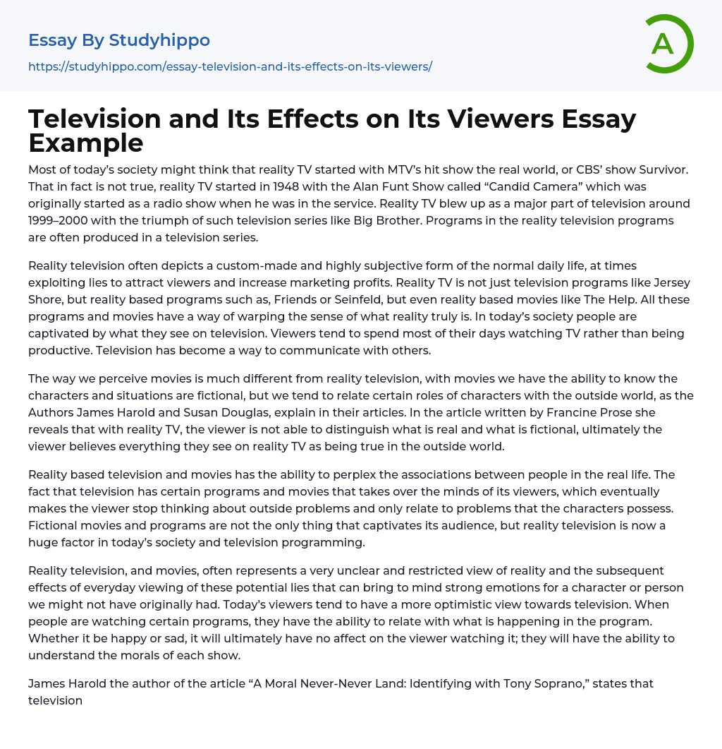 write an essay on effects of television
