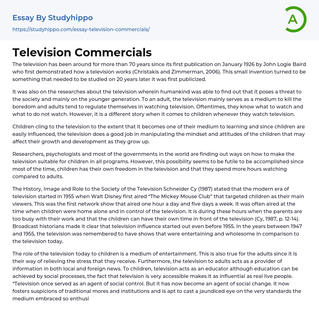 Television Commercials Essay Example