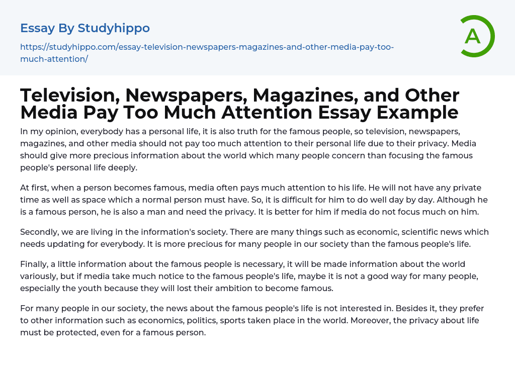Television, Newspapers, Magazines, and Other Media Pay Too Much Attention Essay Example