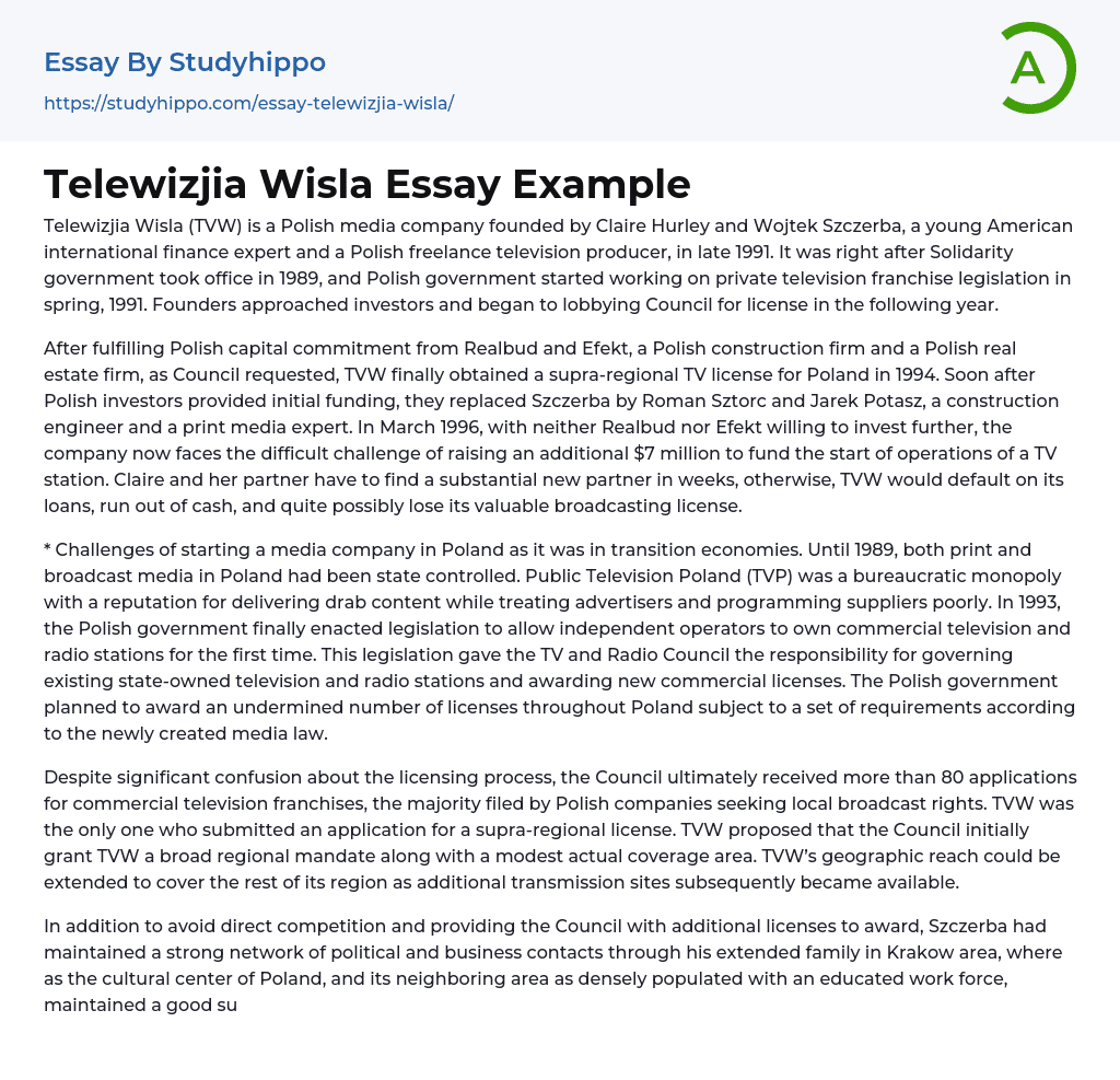 Telewizjia Wisla Essay Example