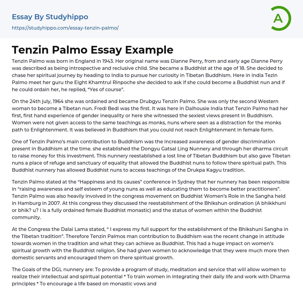 Tenzin Palmo Essay Example
