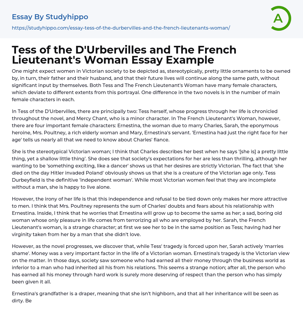 Tess of the D’Urbervilles and The French Lieutenant’s Woman Essay Example