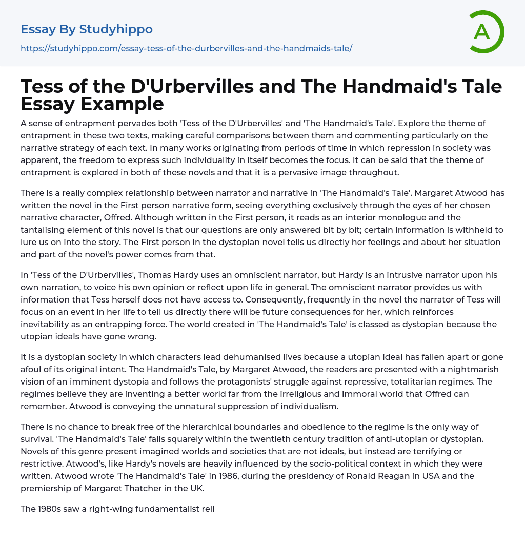Tess of the D’Urbervilles and The Handmaid’s Tale Essay Example