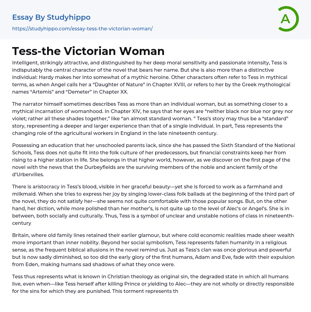 Tess-the Victorian Woman Essay Example