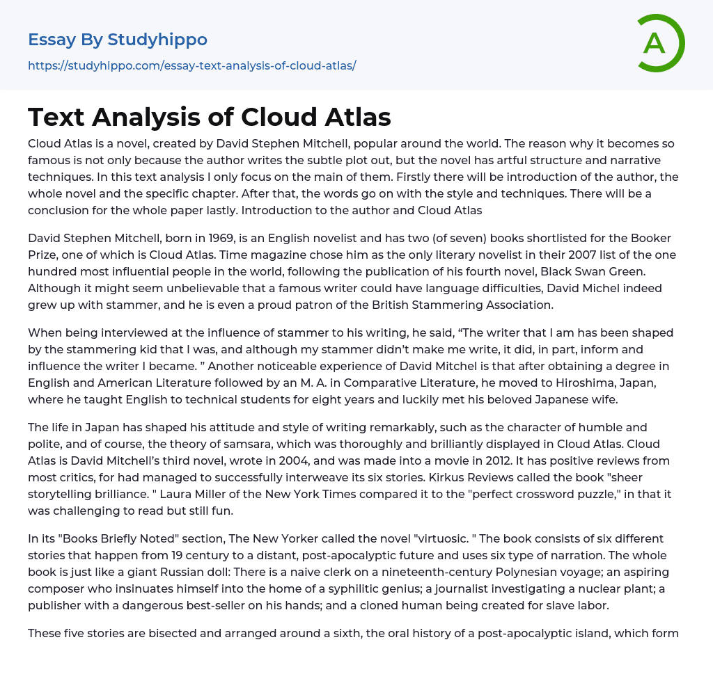 Text Analysis of Cloud Atlas Essay Example