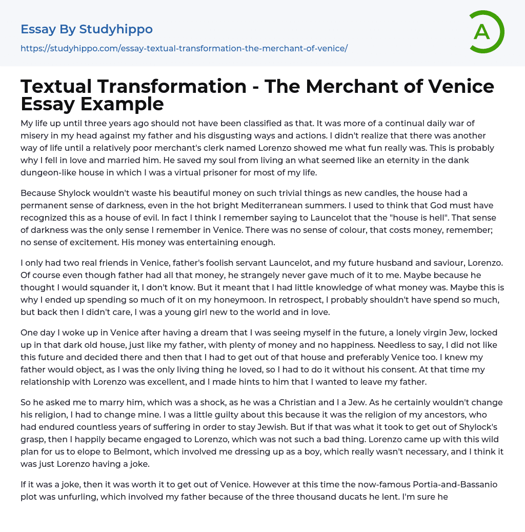 Textual Transformation – The Merchant of Venice Essay Example
