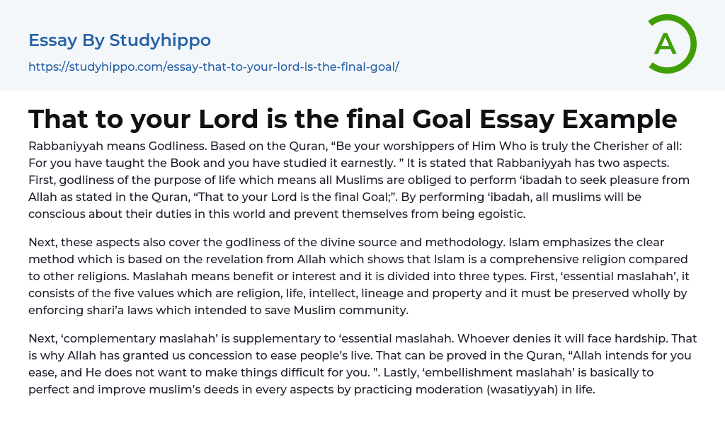 That to your Lord is the final Goal Essay Example