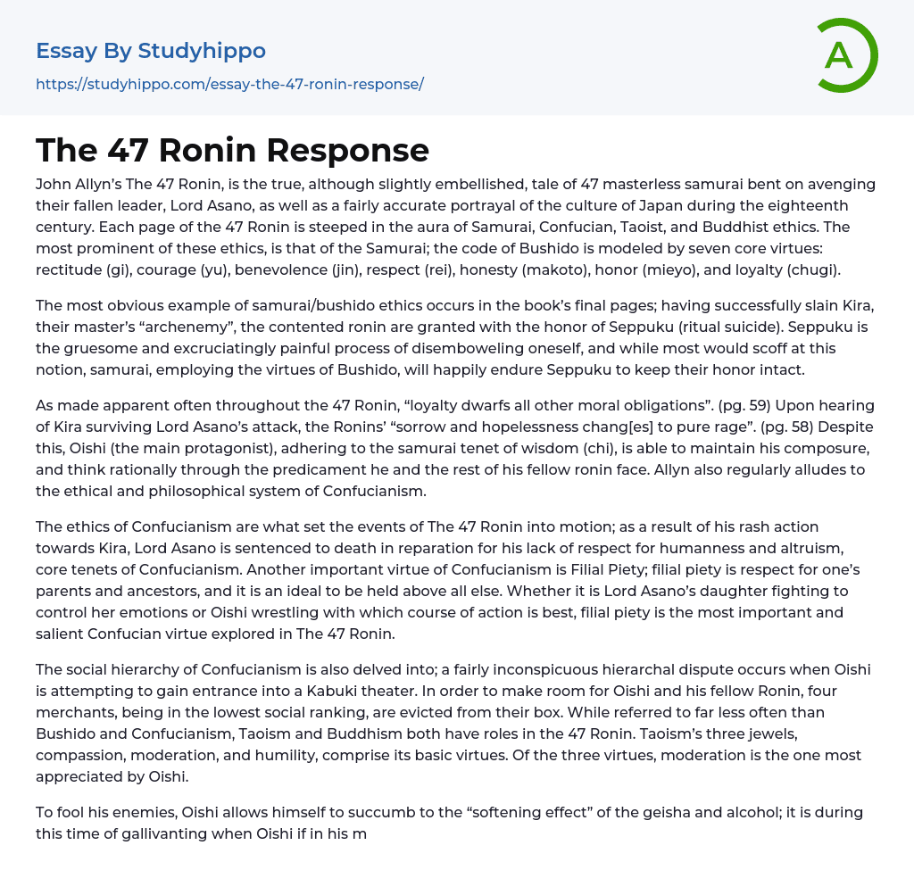 The 47 Ronin Response Essay Example