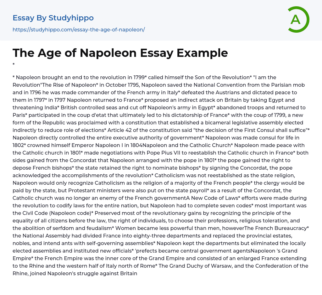 The Age of Napoleon Essay Example