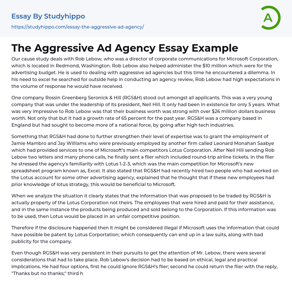 The Aggressive Ad Agency Essay Example