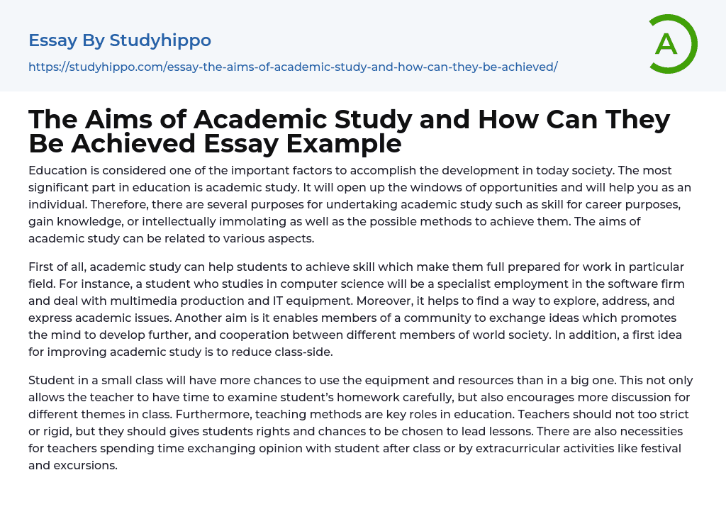 The Aims of Academic Study and How Can They Be Achieved Essay Example