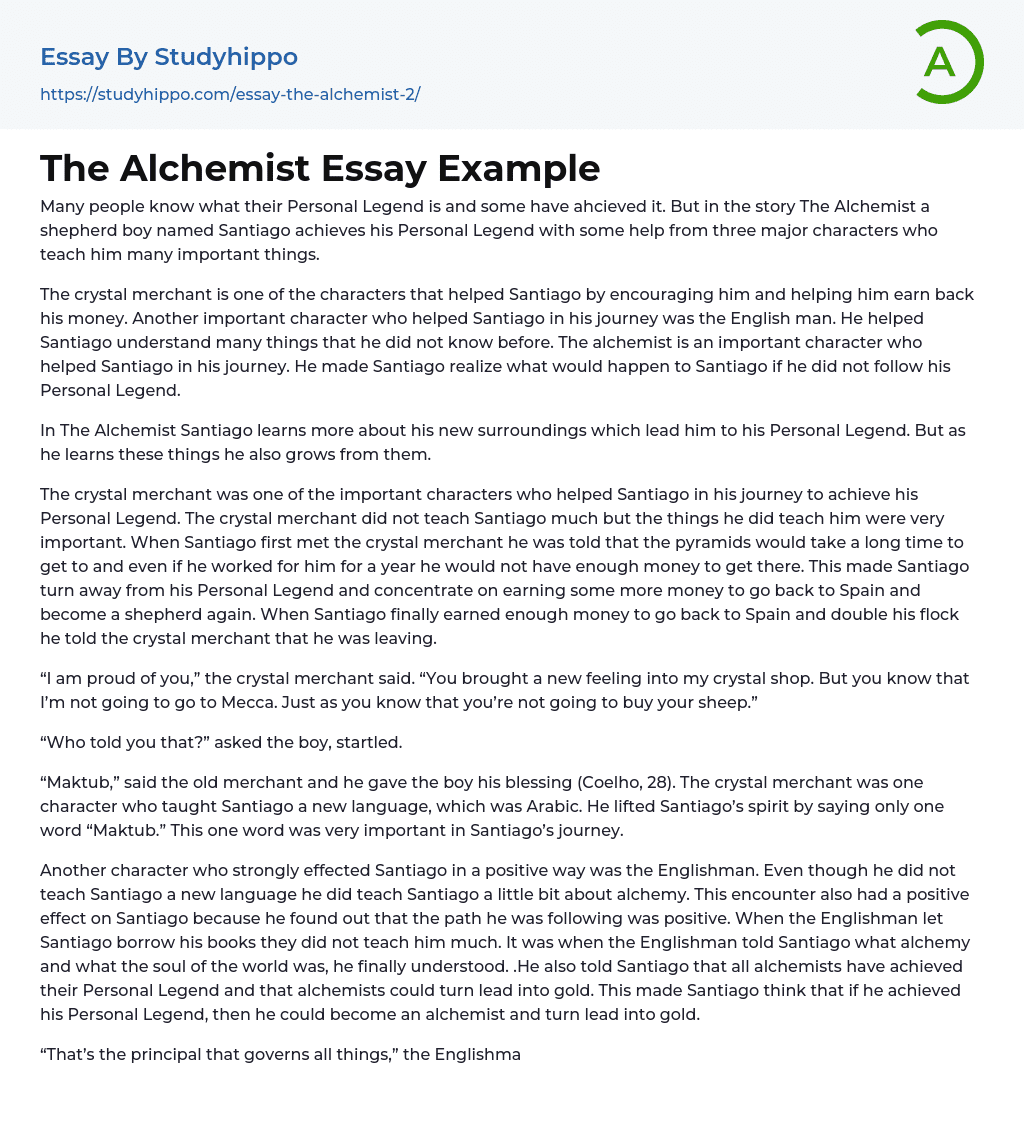 The Alchemist Essay Example