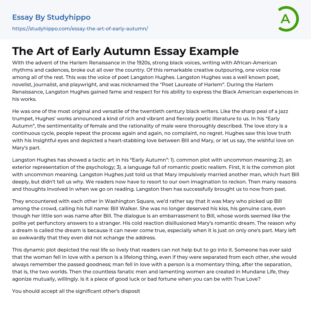 The Art of Early Autumn Essay Example