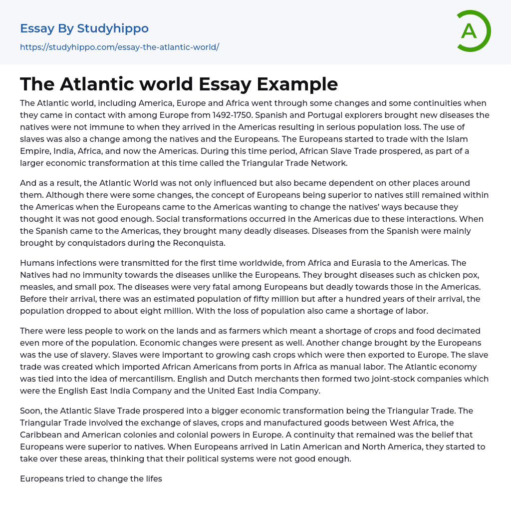 The Atlantic world Essay Example