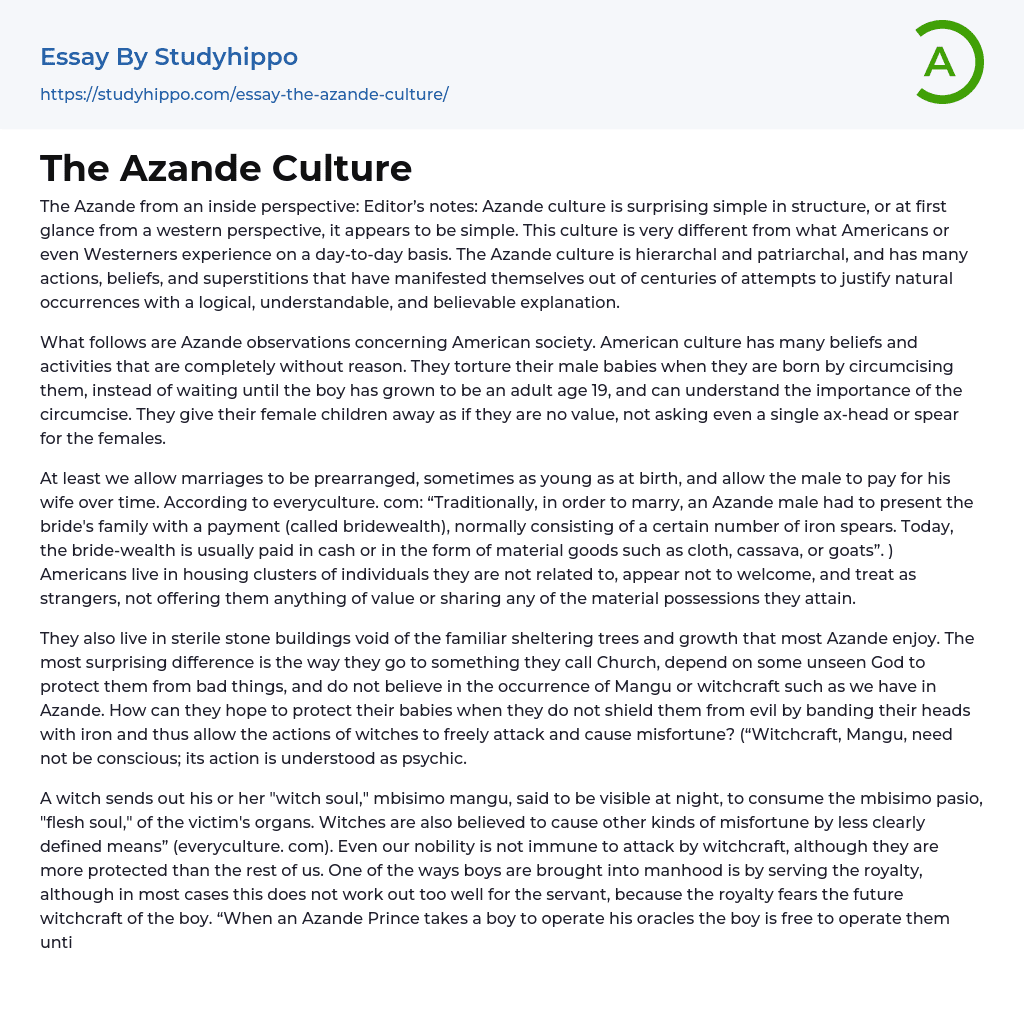 The Azande Culture Essay Example