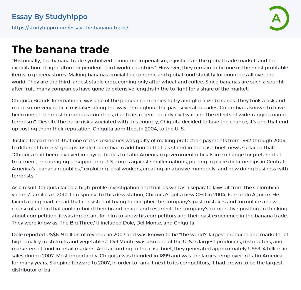 The banana trade Essay Example