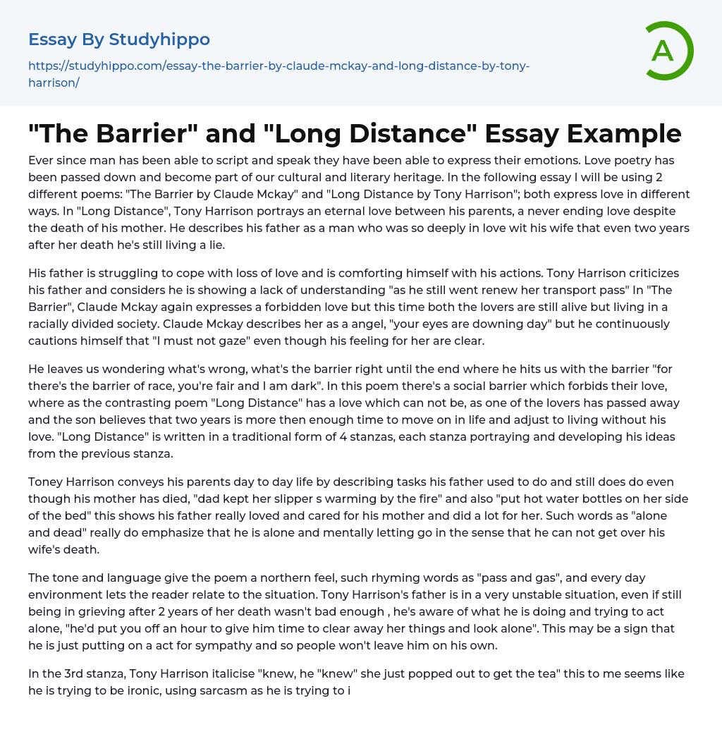 “The Barrier” and “Long Distance” Essay Example