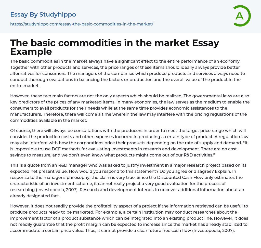 The basic commodities in the market Essay Example
