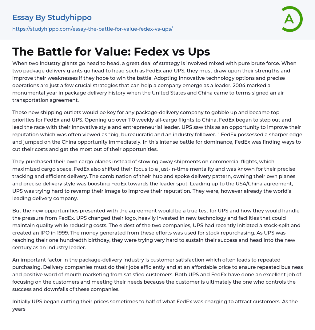 The Battle for Value: Fedex vs Ups Essay Example