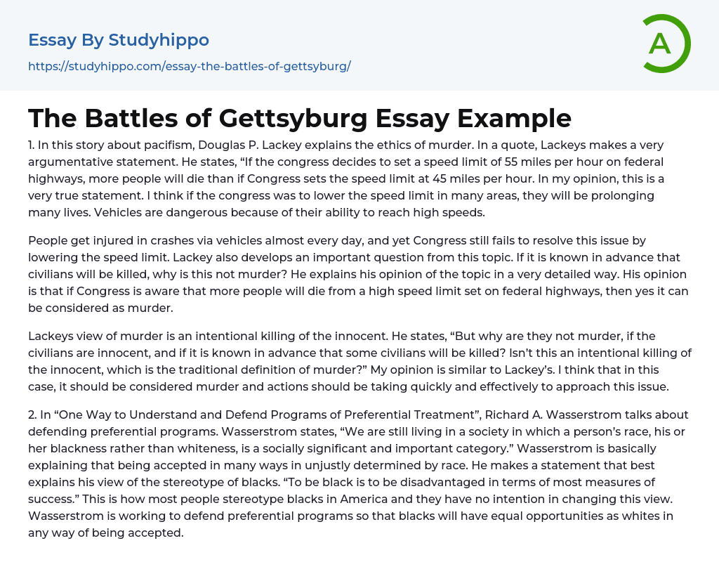 The Battles of Gettsyburg Essay Example