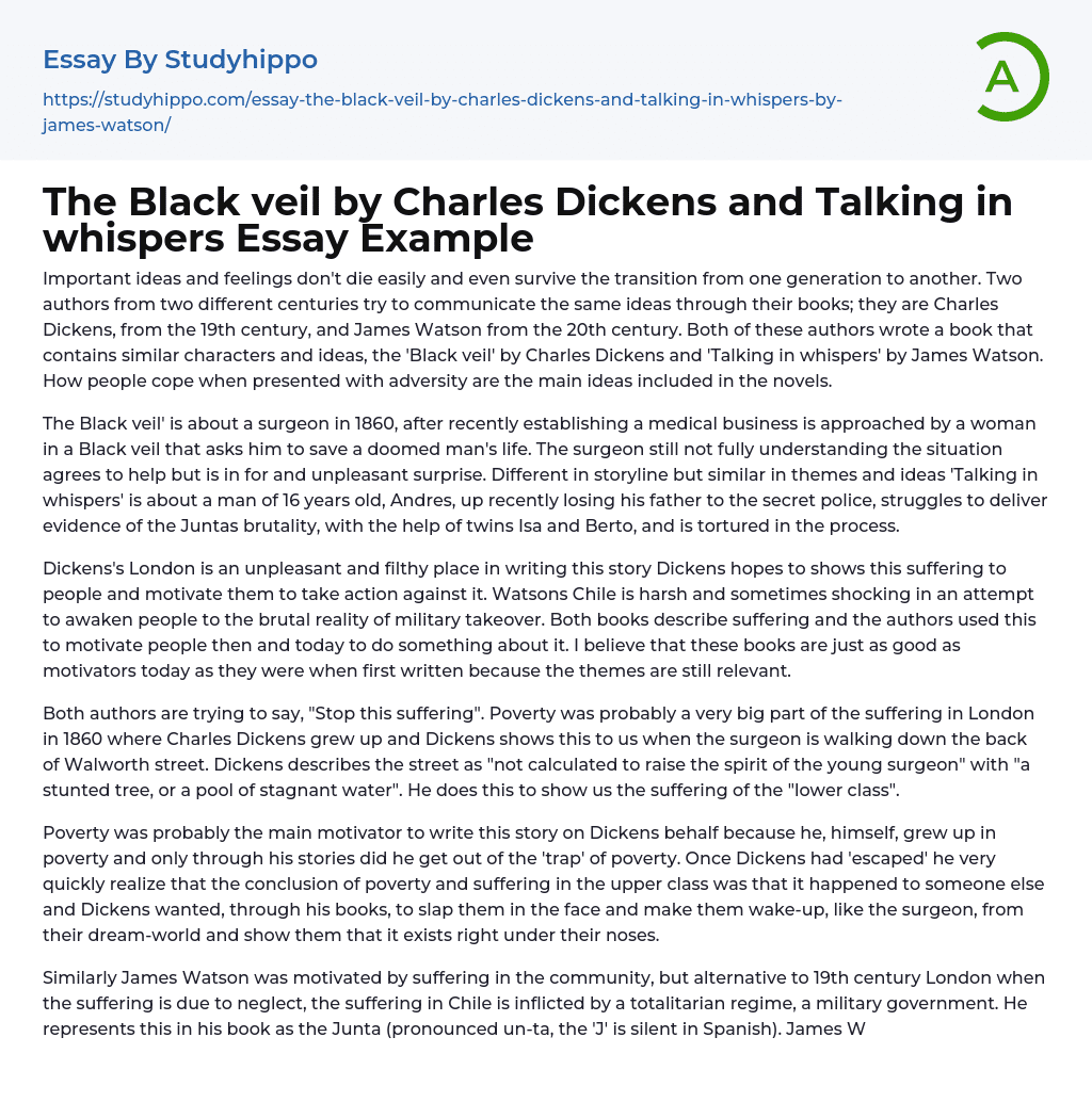 The Black veil by Charles Dickens and Talking in whispers Essay Example