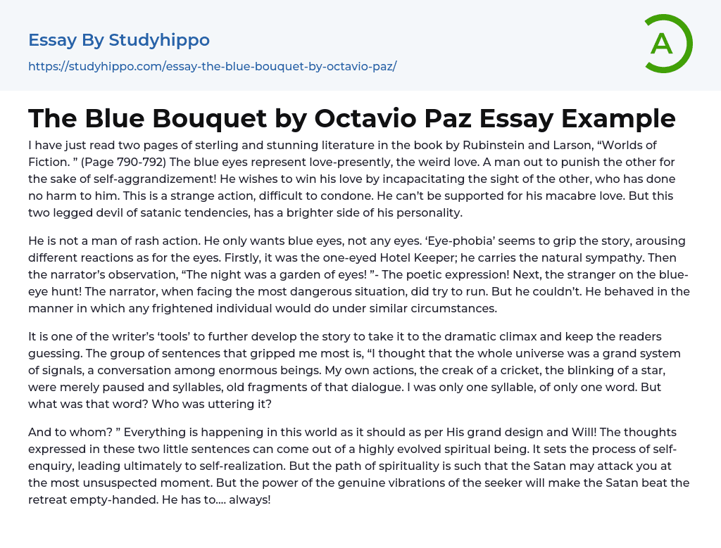 The Blue Bouquet by Octavio Paz Essay Example