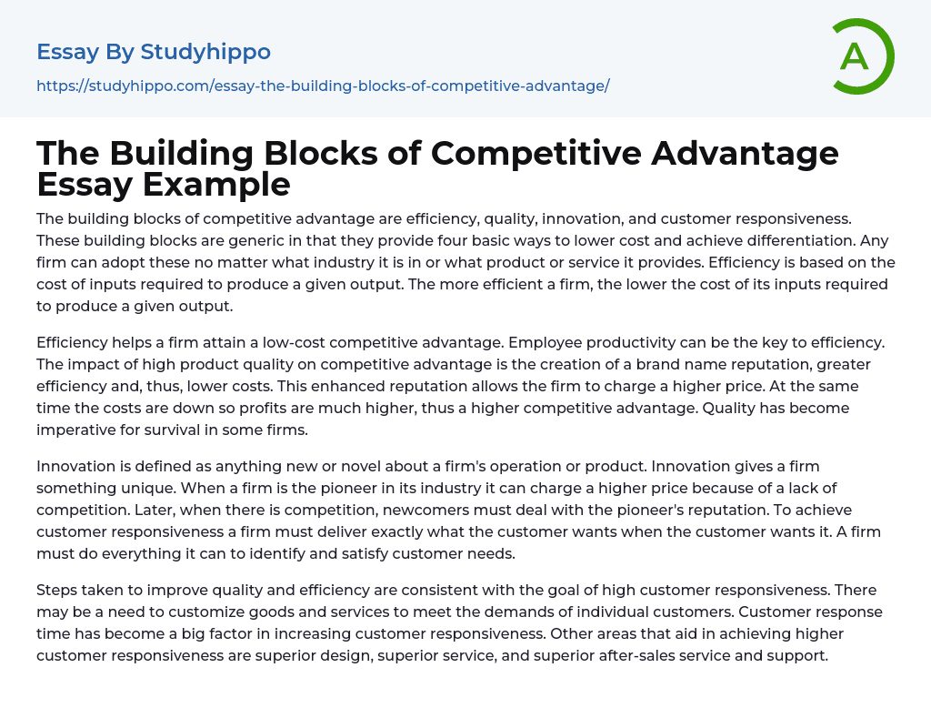 The Building Blocks of Competitive Advantage Essay Example