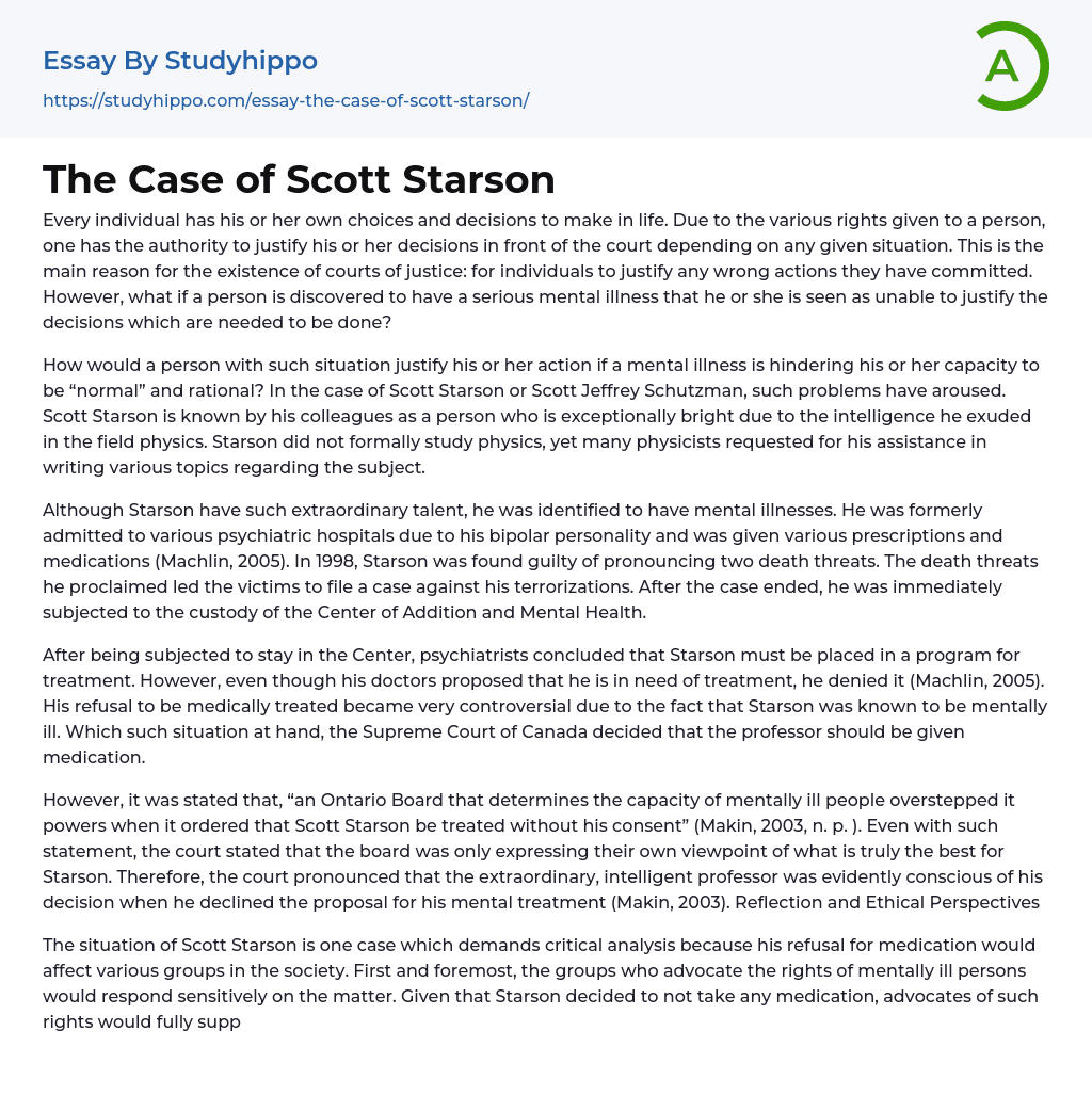 The Case of Scott Starson Essay Example