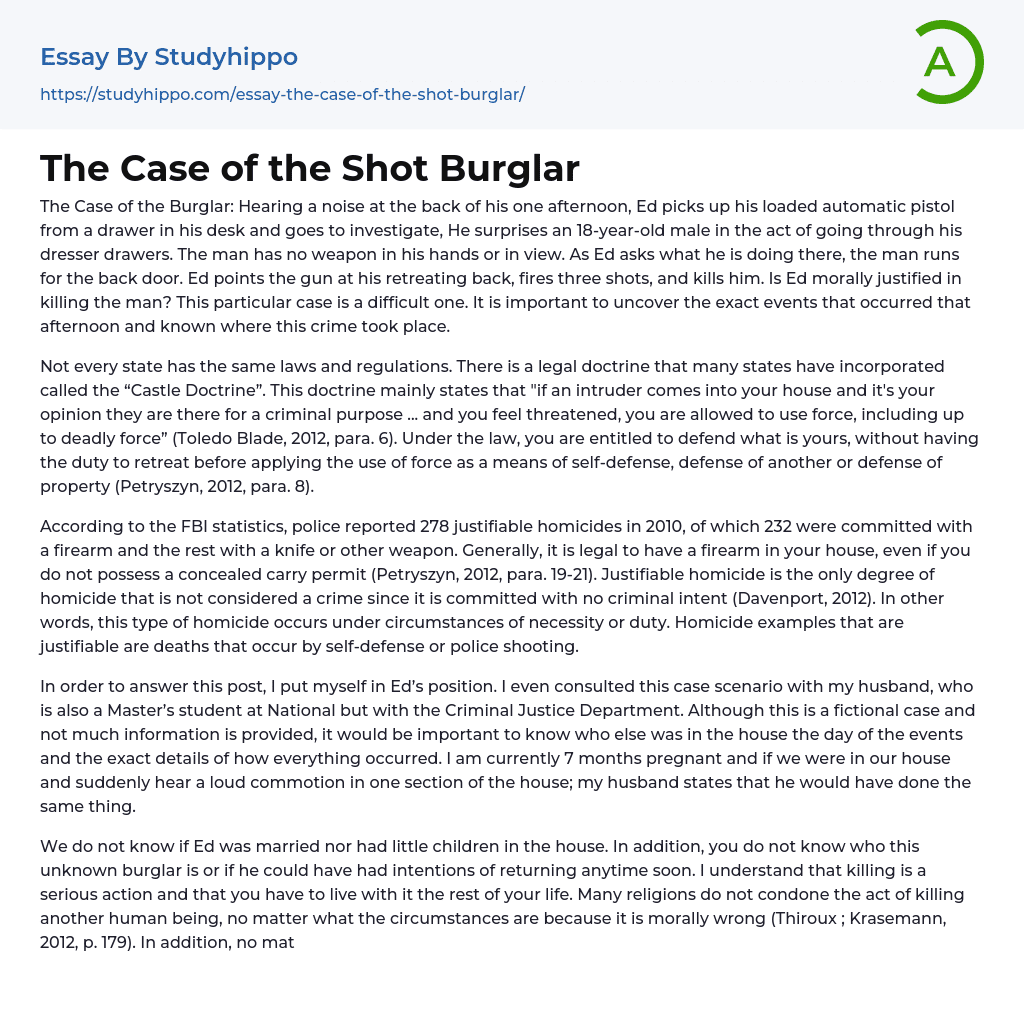 The Case of the Shot Burglar Essay Example