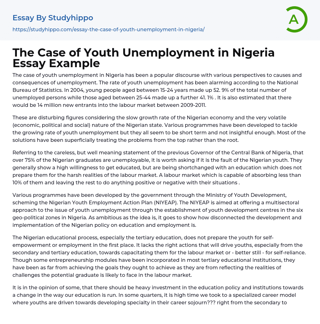 The Case of Youth Unemployment in Nigeria Essay Example