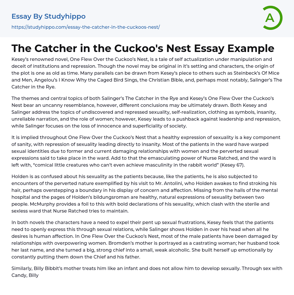 The Catcher in the Cuckoo’s Nest Essay Example
