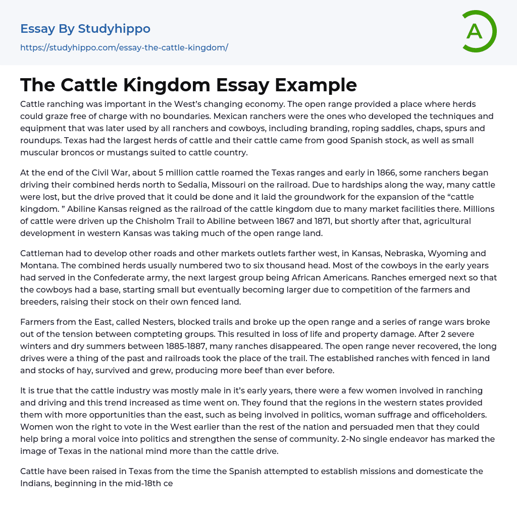 The Cattle Kingdom Essay Example