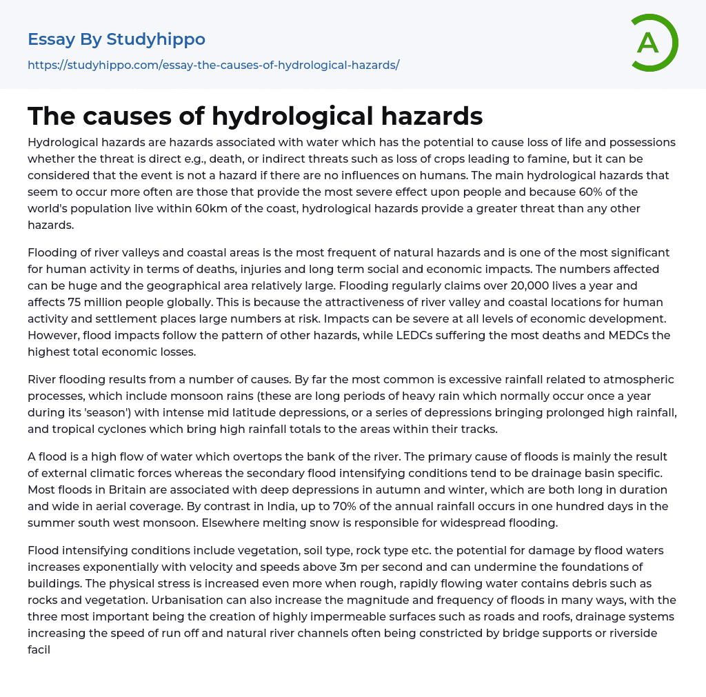 The causes of hydrological hazards Essay Example