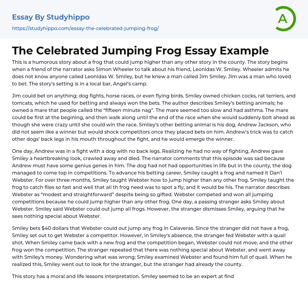 The Celebrated Jumping Frog Essay Example