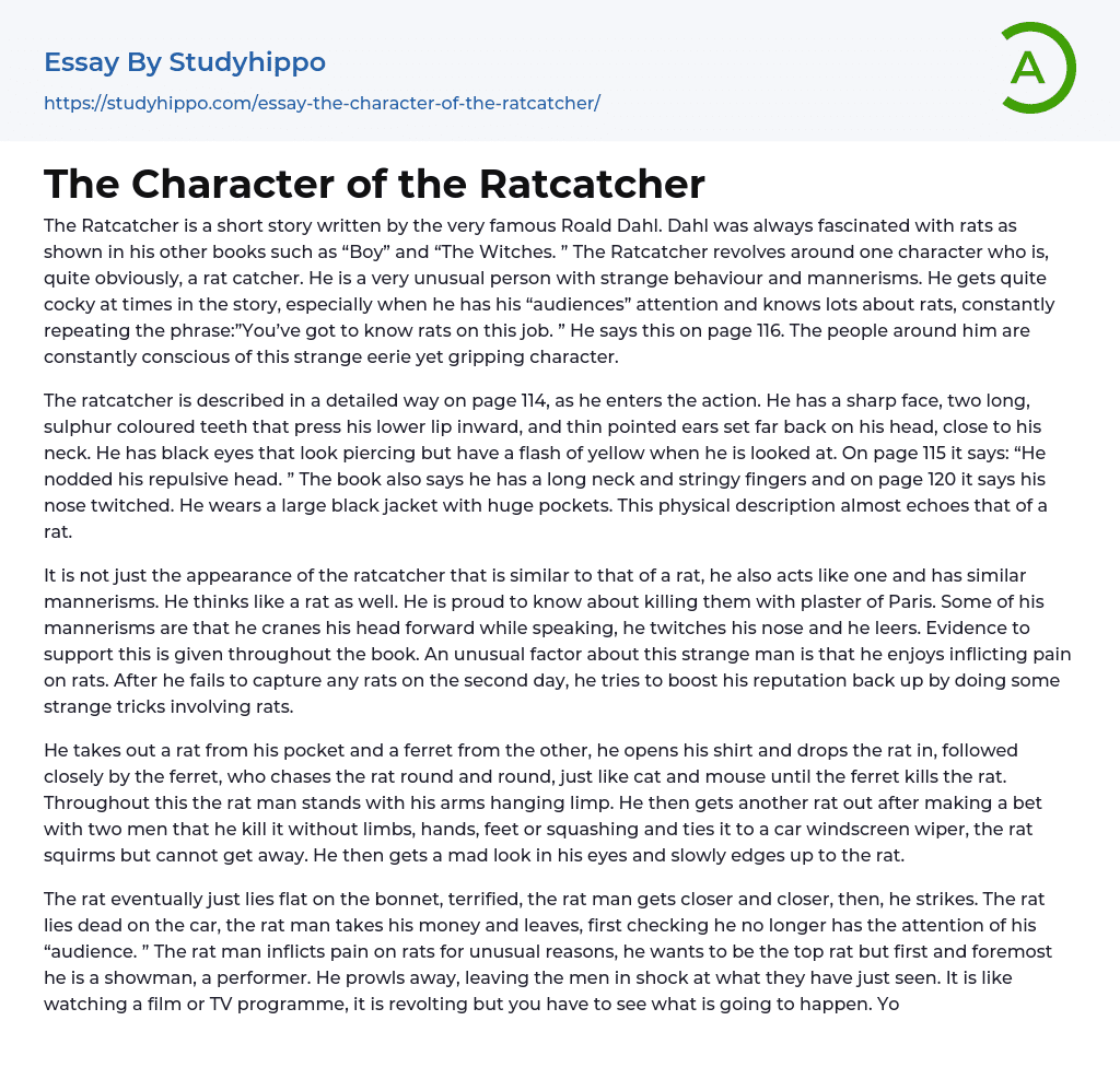 The Character of the Ratcatcher Essay Example