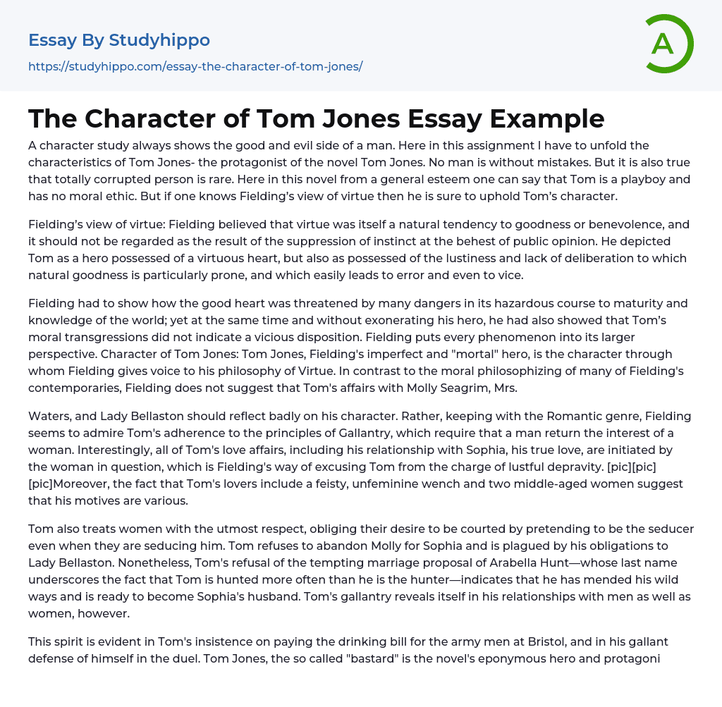 The Character of Tom Jones Essay Example