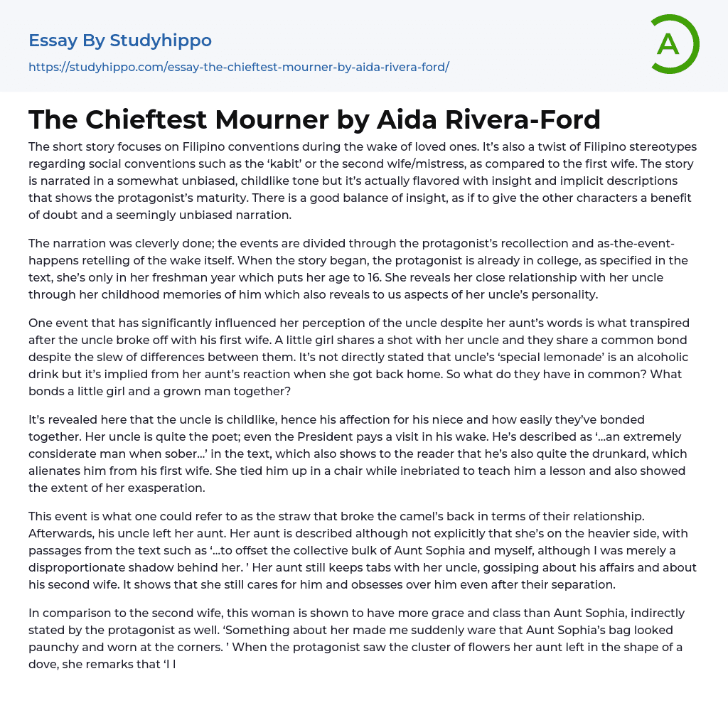 The Chieftest Mourner by Aida Rivera-Ford Essay Example