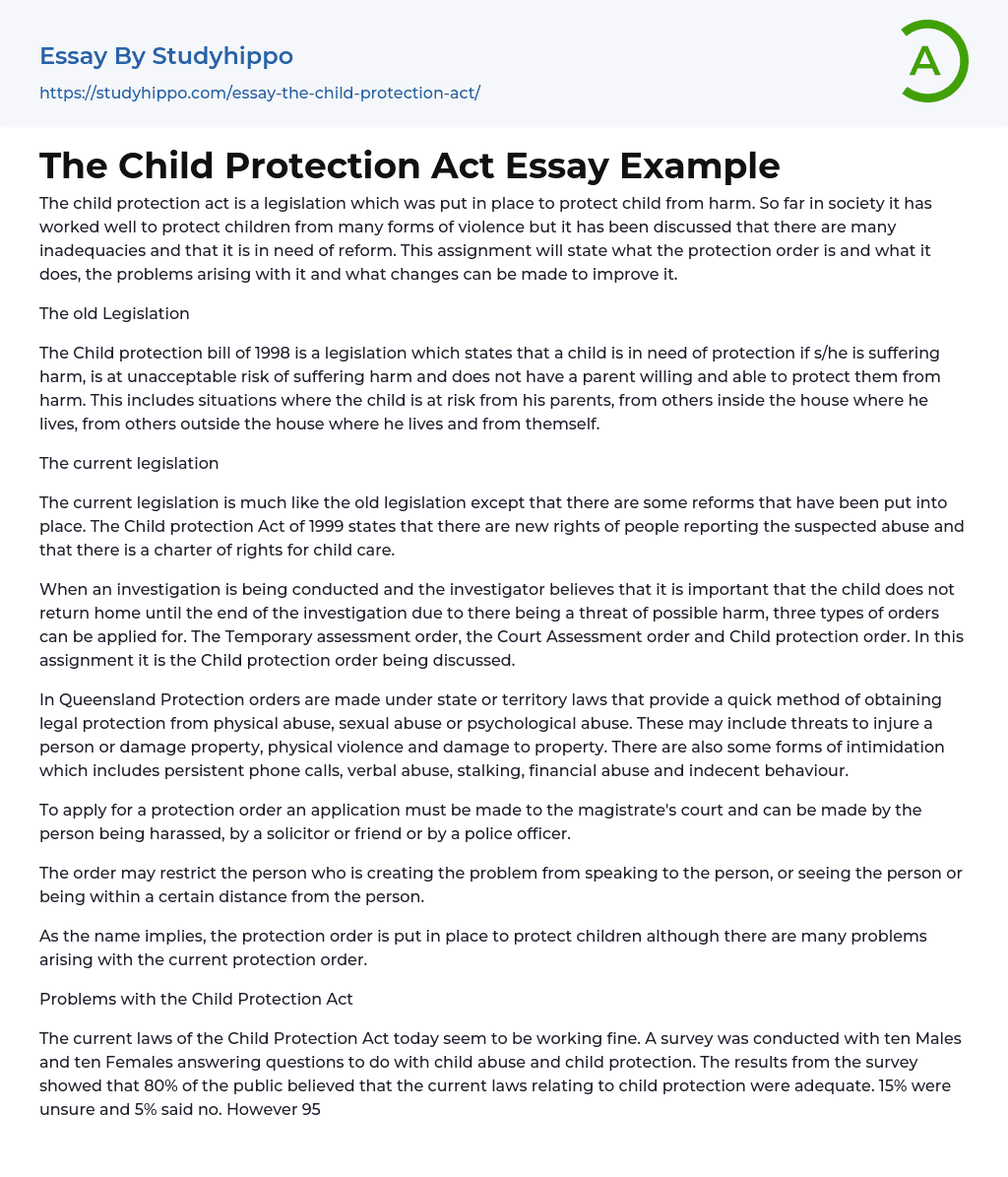 The Child Protection Act Essay Example