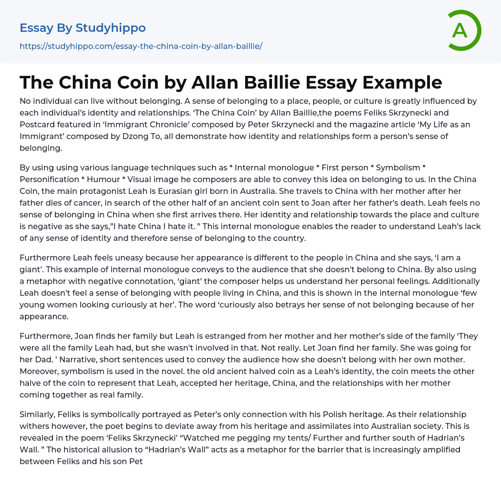 The China Coin by Allan Baillie Essay Example