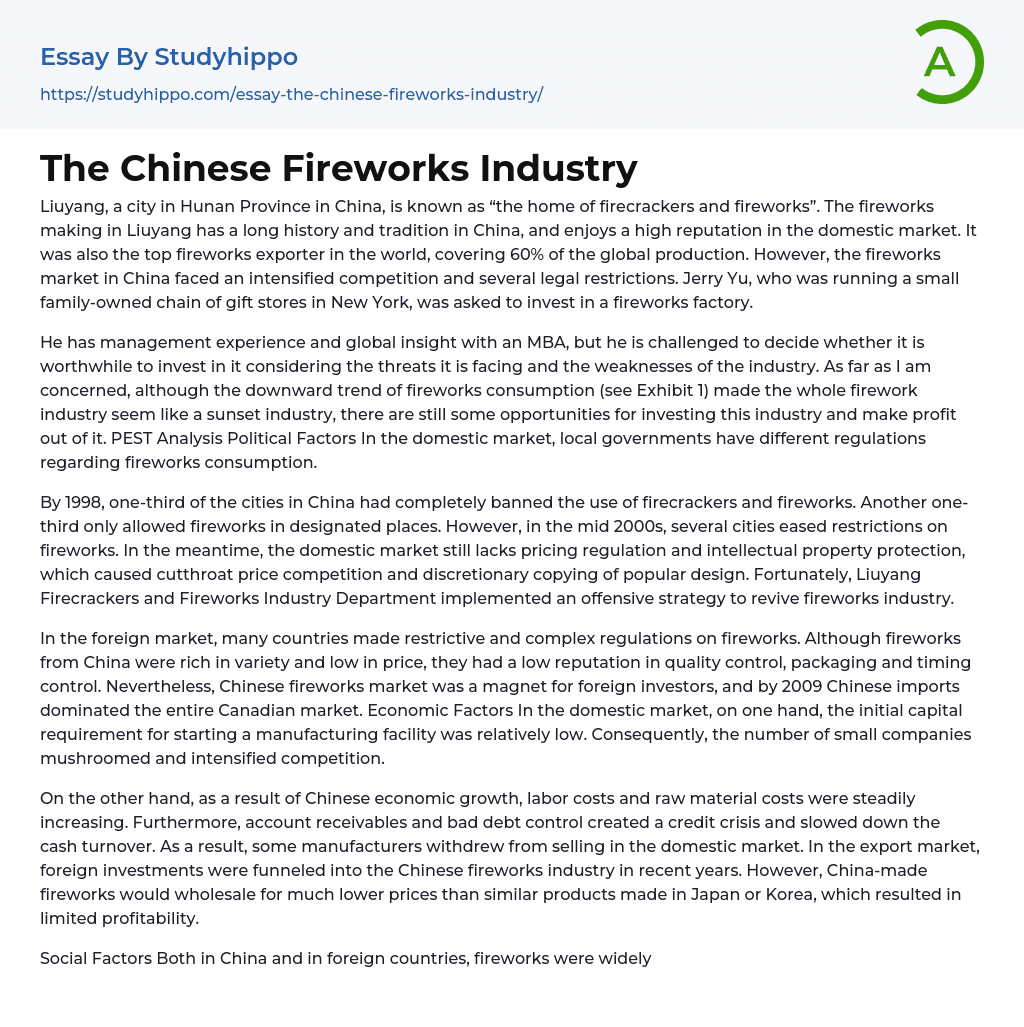 The Chinese Fireworks Industry Essay Example