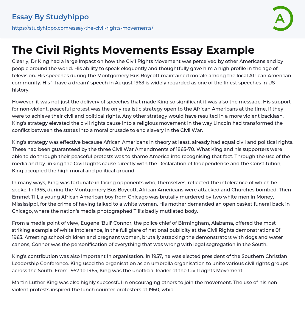 The Civil Rights Movements Essay Example